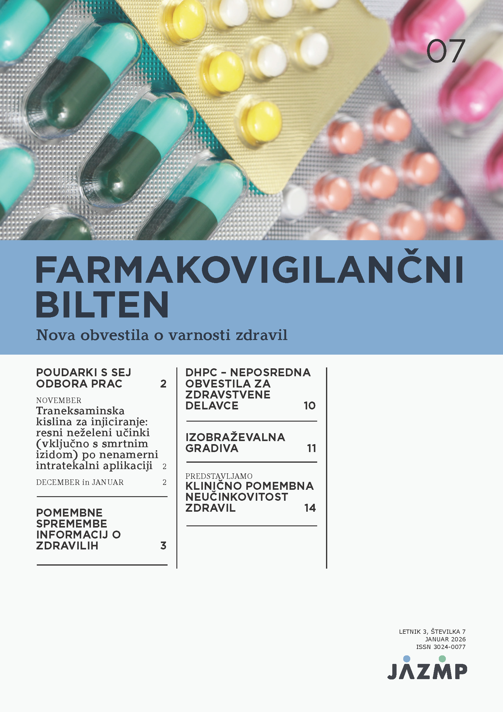 Naslovnica 7. številke Farmakovigilančnega biltena